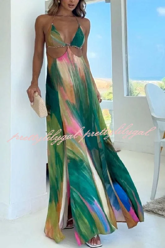 maxi dresses for womenAndie Splash Ink Printed Cutout Back Tie-up Slit Vacation Maxi Dress