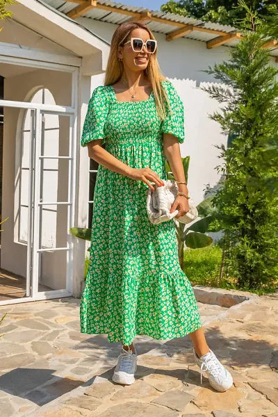 maxi dresses for womenStylish Printed Green Crepe Maxi Dresses For Women