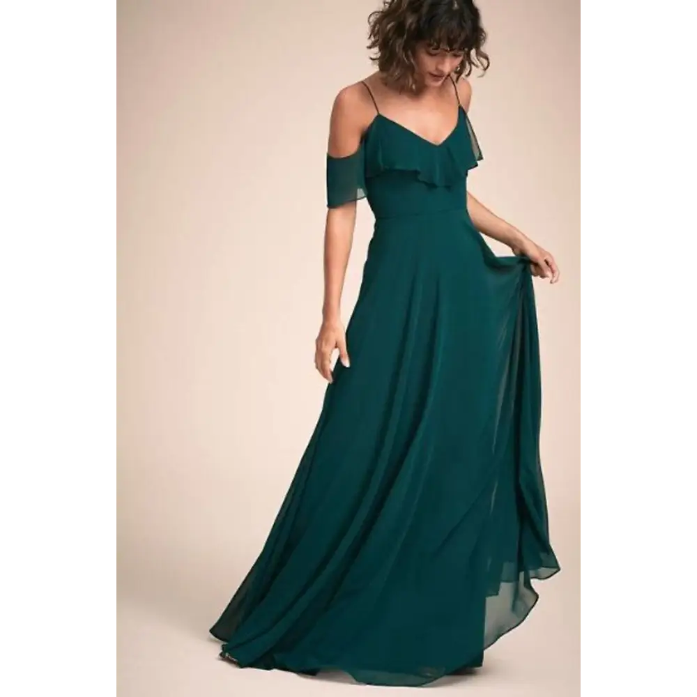 maxi dresses with appliquésTrendy bottle green shoulder strep flared maxi dress