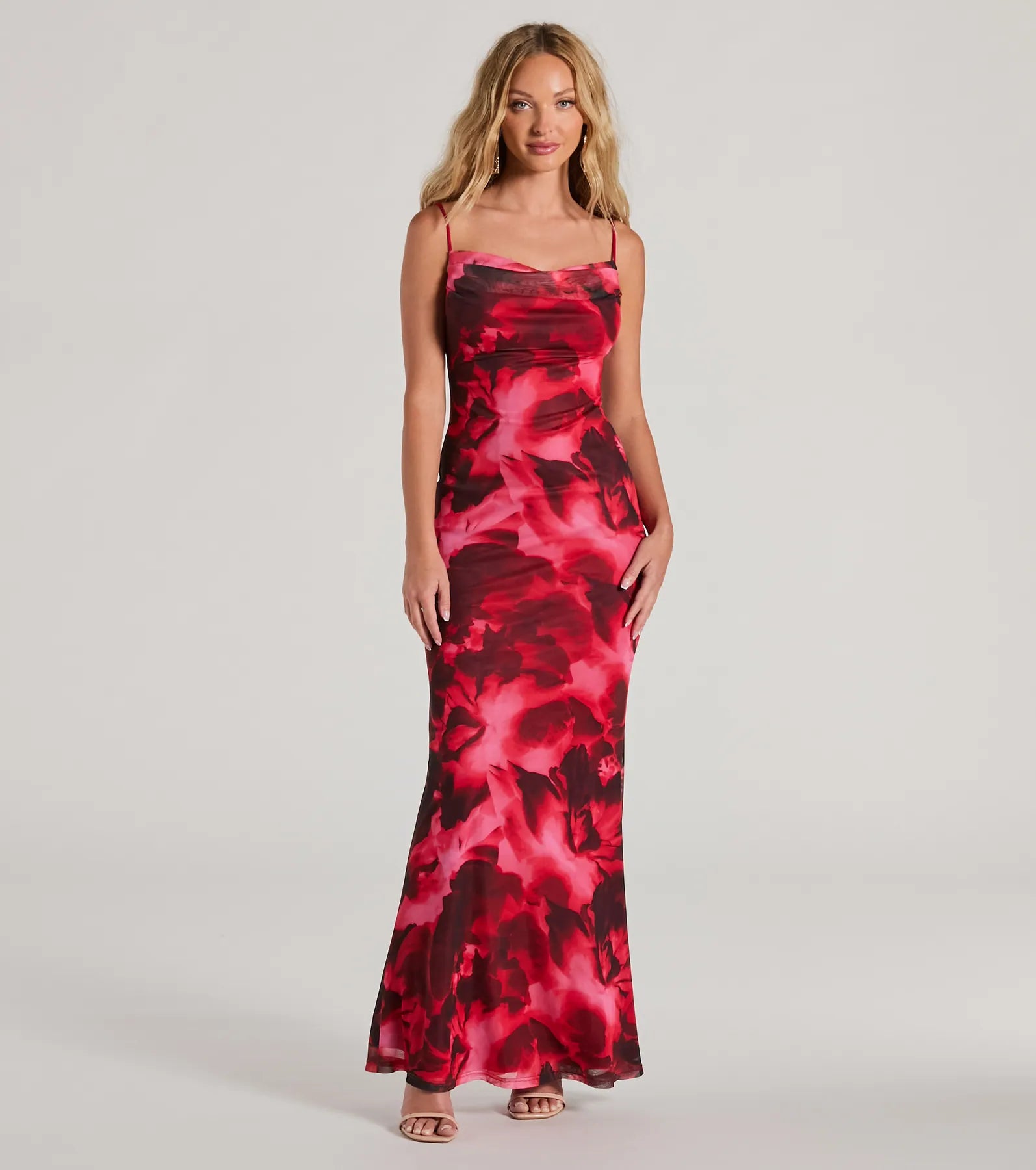 maxi dresses for summerCatch Attention Cowl Neck Abstract Floral Maxi Dress