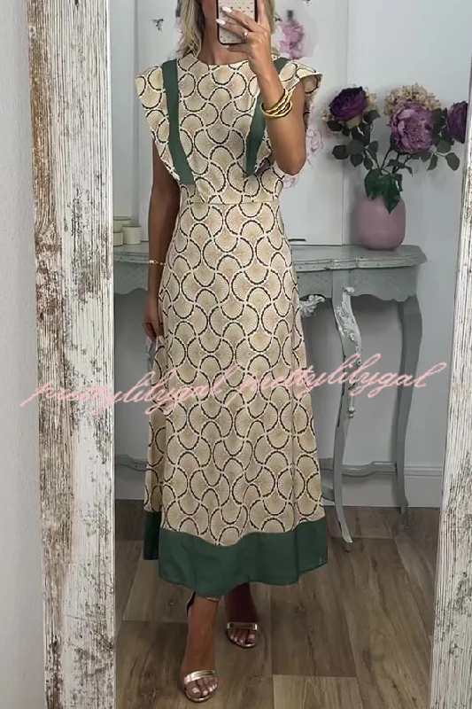 maxi dresses for semi-formal eventsSpeak Easy Charm Unique Print Crew Neck Cape Sleeve Maxi Dress