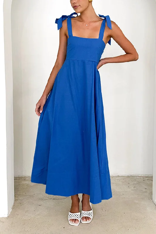 affordable maxi dressesSolid Color Sling Lace-Up Backless Pleated Maxi Dress