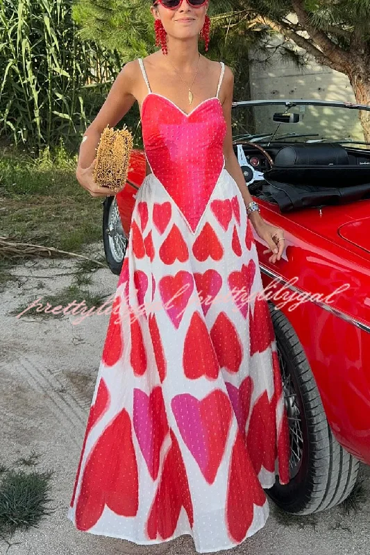 maxi dresses with zippersFull of Love Heart Shape Print Cutout Spaghetti Strap Backless Maxi Dress