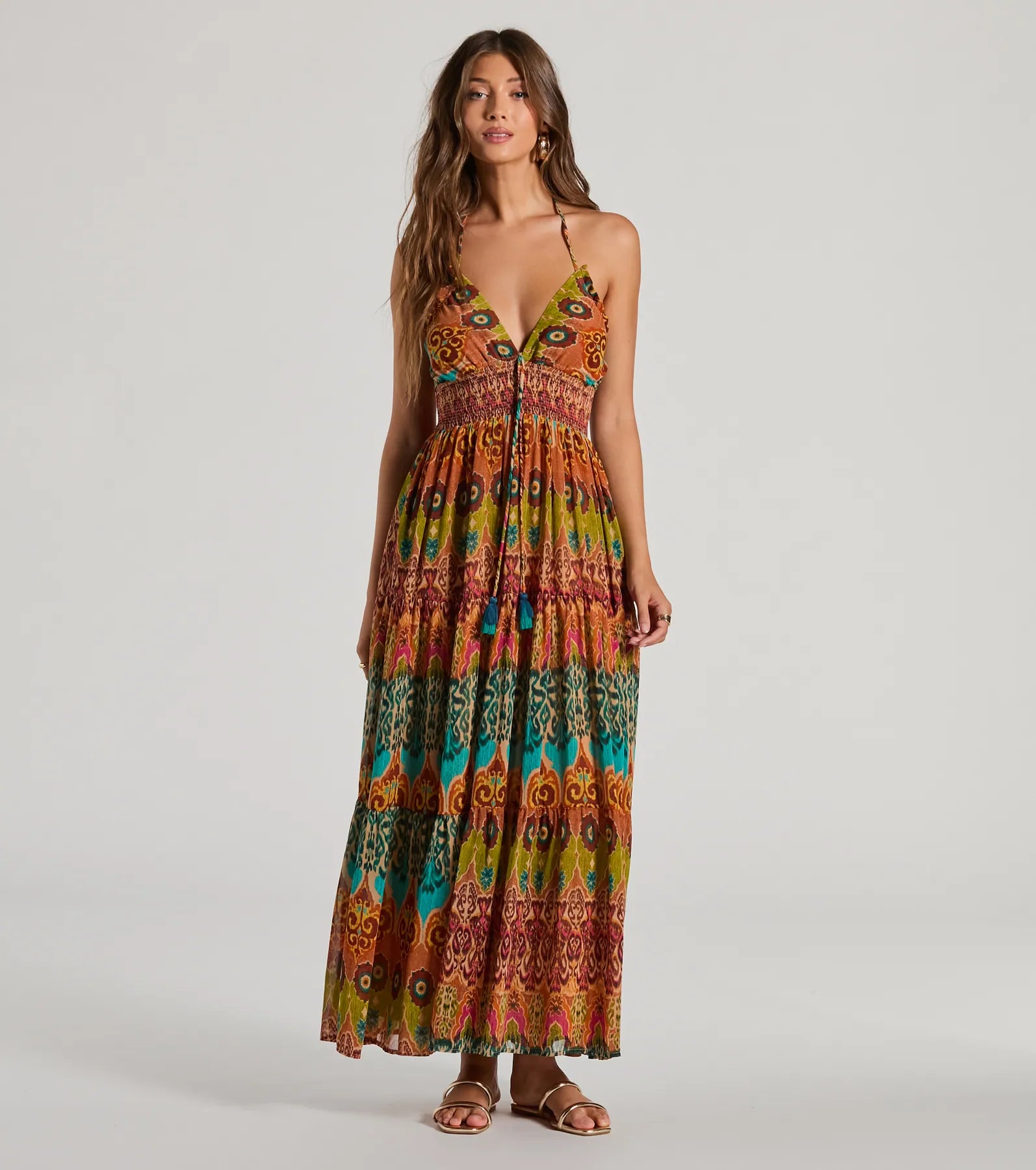 maxi dresses for officeSummer Dreams Halter V-Neck Boho Chiffon Maxi Dress