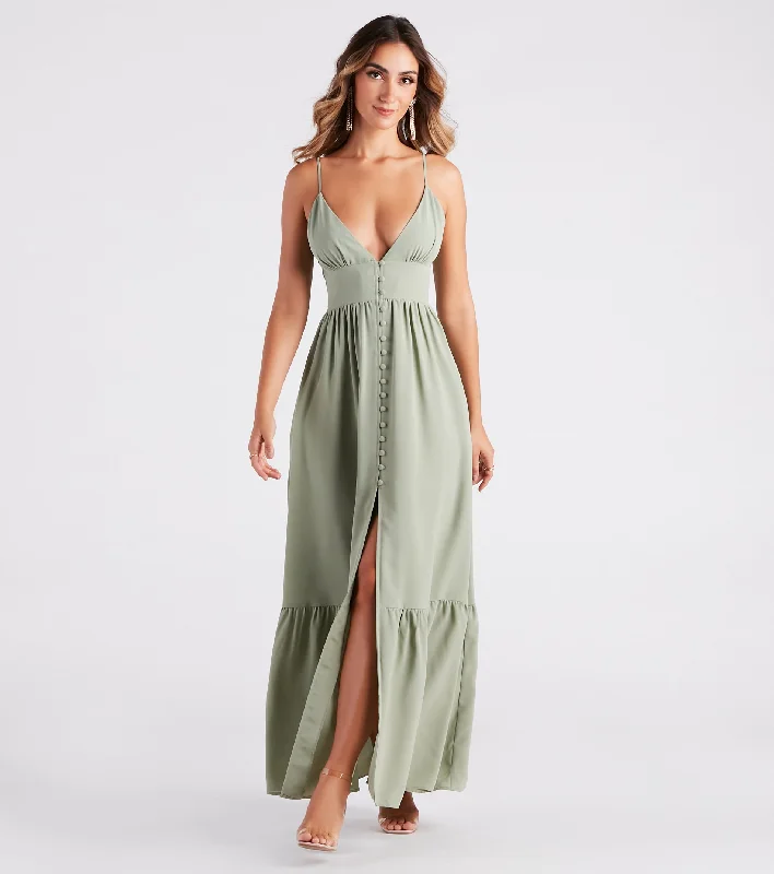 maxi dresses for special occasionsSwept Off Your Feet Button Ruffle Maxi Dress