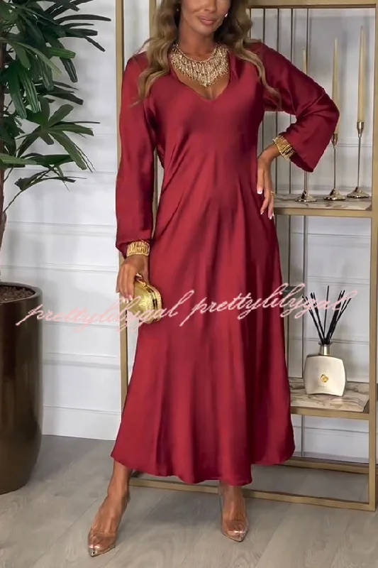 maxi dresses for special occasionsSolid Color V-neck Long-sleeved Loose Draped Maxi Dress