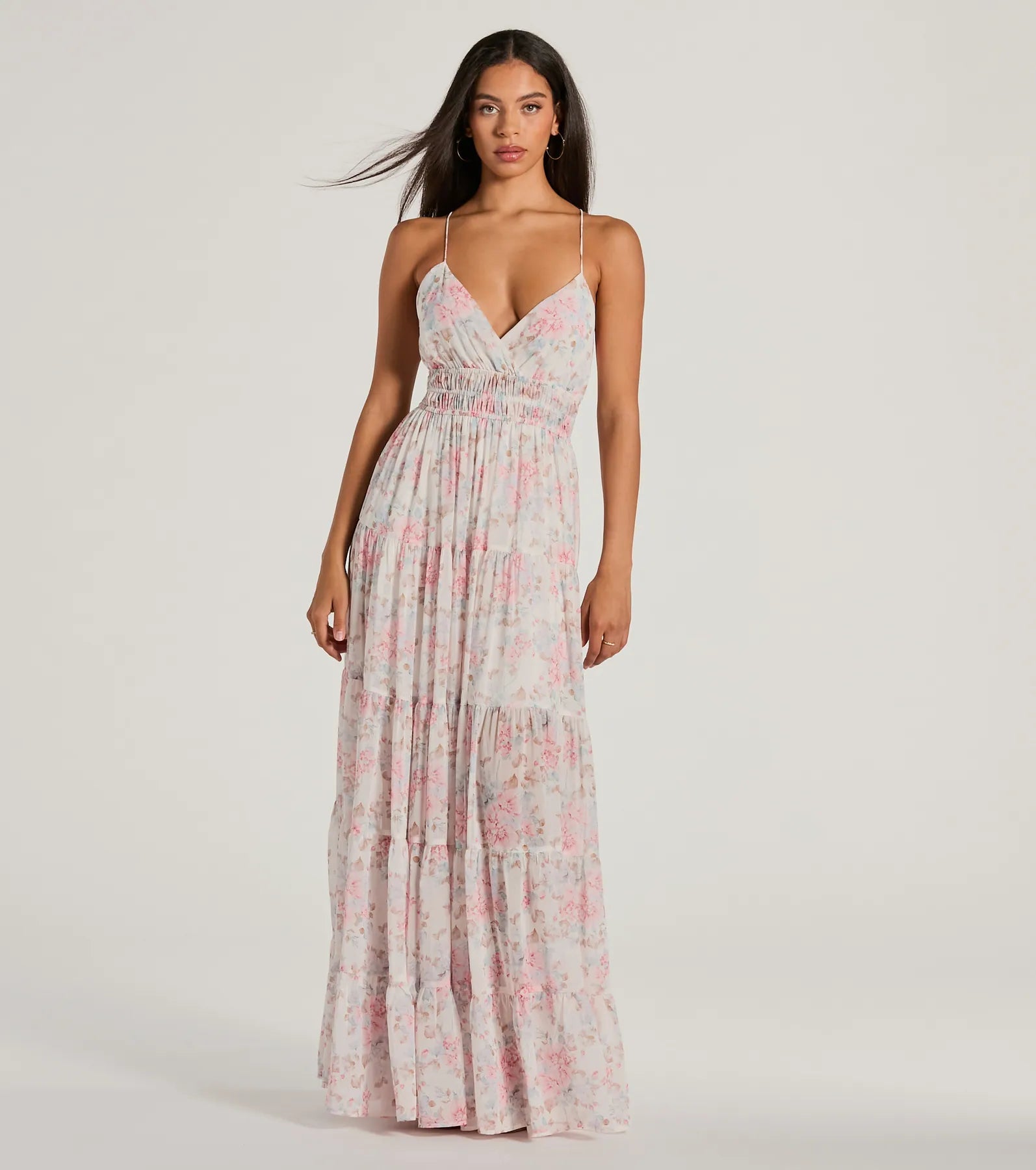 floral maxi dressesExceptional Bliss Lace-Up Floral Chiffon Maxi Dress