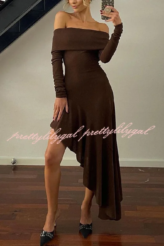 maxi dresses for maternity wearTemperament Off Shoulder Long Sleeve Irregular Hem Stretch Maxi Dress