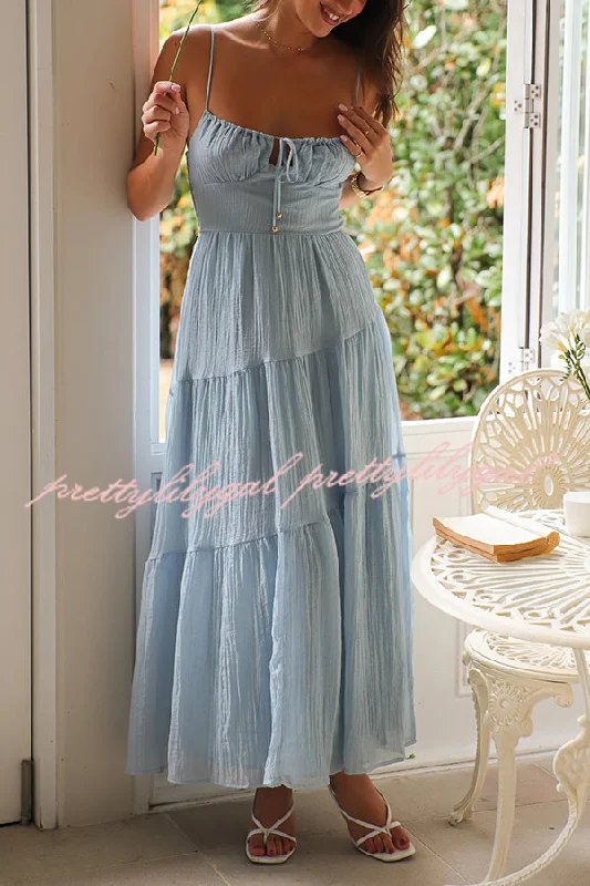 maxi dresses with adjustable strapsSolid Color Sleeveless Suspender Pleated Back Maxi Dress