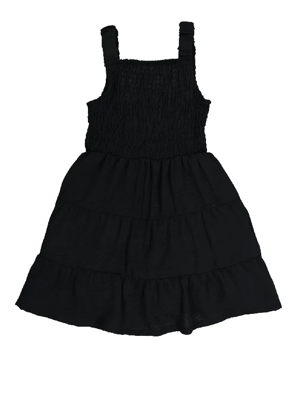 women's casual Friday dressesLittle Girls Sleeveless Smocked Tiered Dress