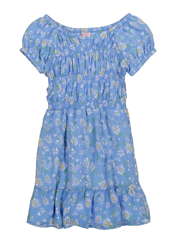 women's halter dressesGirls Chiffon Floral Print Smocked Dress