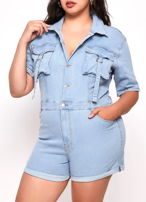 women's casual dressesPlus Size Daisy Denim Utility Romper