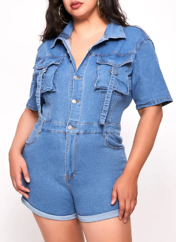 women's easy-to-wear dressesPlus Size Daisy Denim Utility Romper