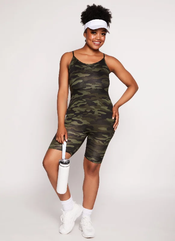 women's A-line dressesPlus Size Camo Cami Biker Romper