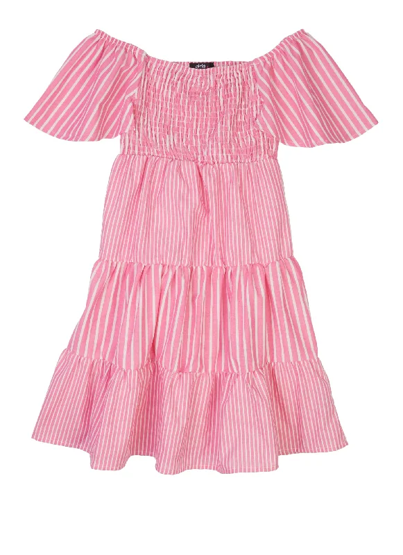 women's sleeveless dressesGirls Striped Smocked Tiered Dress