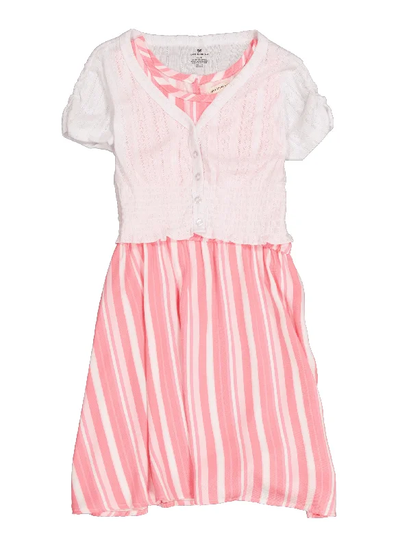 women's ruffle dressesGirls Striped Dress with Cardigan