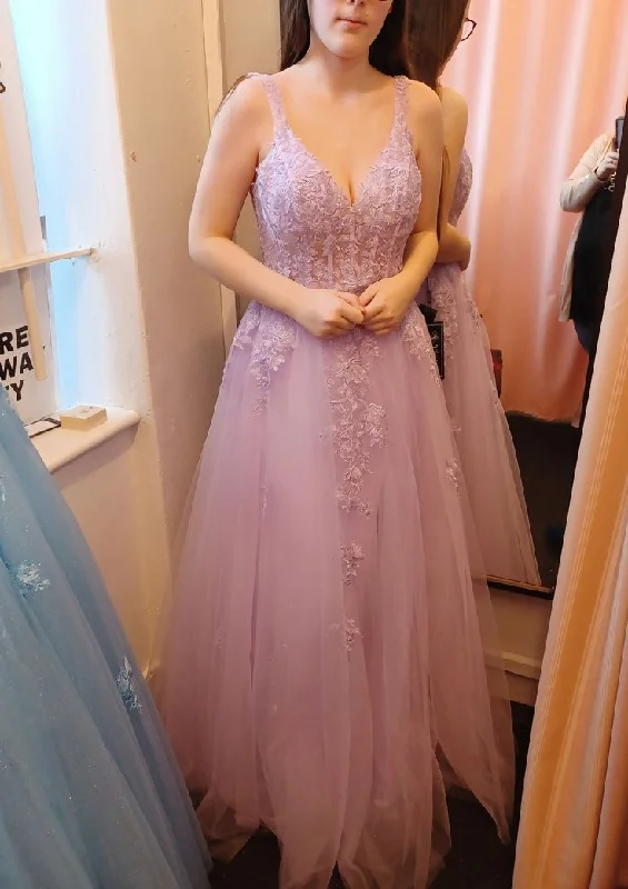 prom dresses with detachable sleevesA-line/long floor length tulle prom gown with lace appliqué     S5208