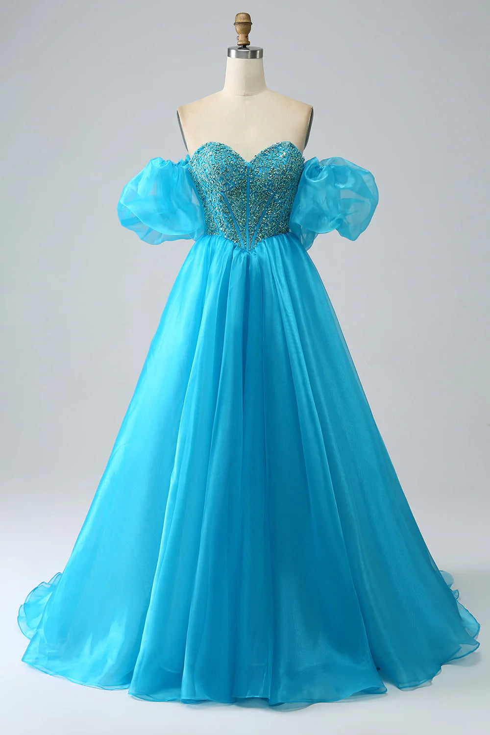 sparkly prom dressesAmzcw Blue Ball-Gown Sweetheart Beaded Corset Prom Dress with Detachable Sleeves prom dresses shops