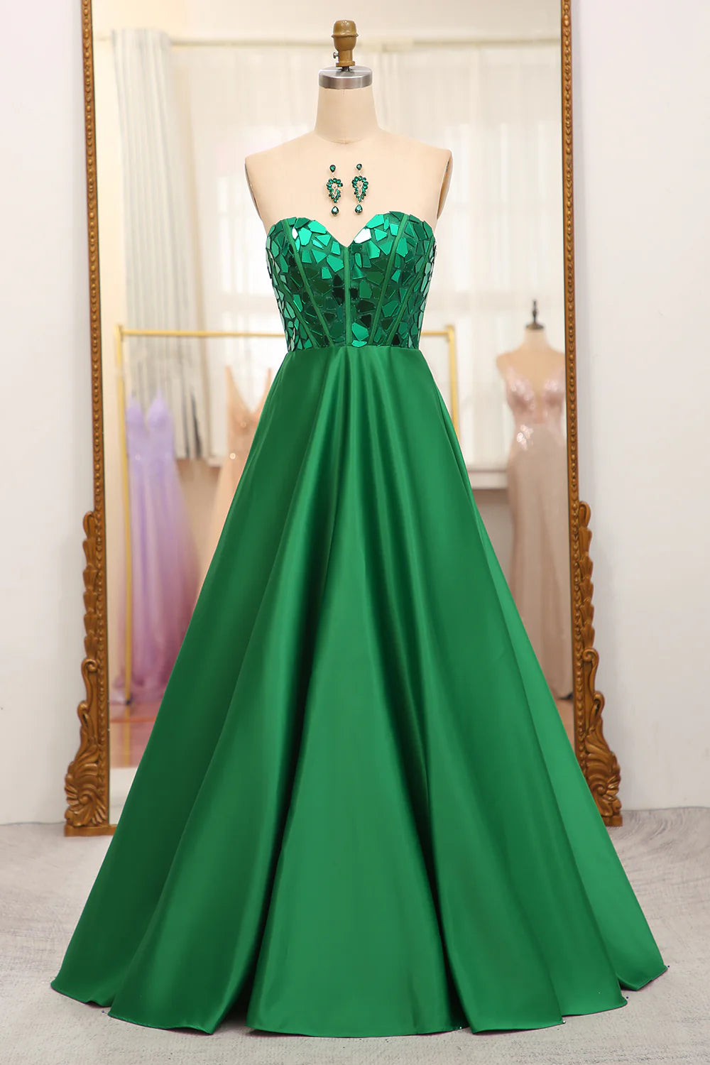 sleeveless prom dressesAmzcw Dark Green A Line Sweetheart Mirror Long Prom Dress prom dresses shops