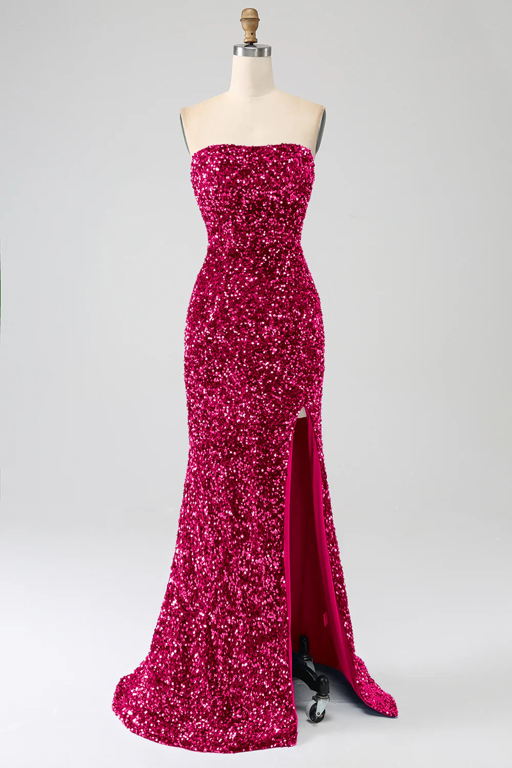 floral prom dressesAmzcw Fuchsia Mermaid Strapless Sequins Long Prom Dress With Slit prom dresses shops