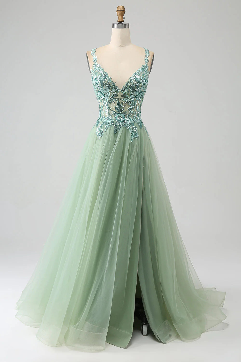 classic prom dressesAmzcw Gorgeous Light Green A Line Spaghetti Straps Long Prom Dress with Appliques prom dresses shops