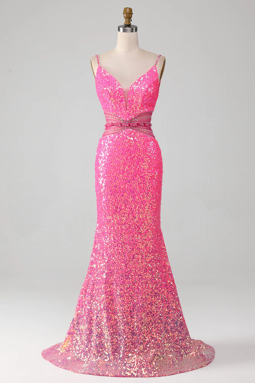 glamorous prom dressesAmzcw Hot Pink Mermaid Spaghetti Straps Glitter Prom Dress with Beading Waist prom dresses shops