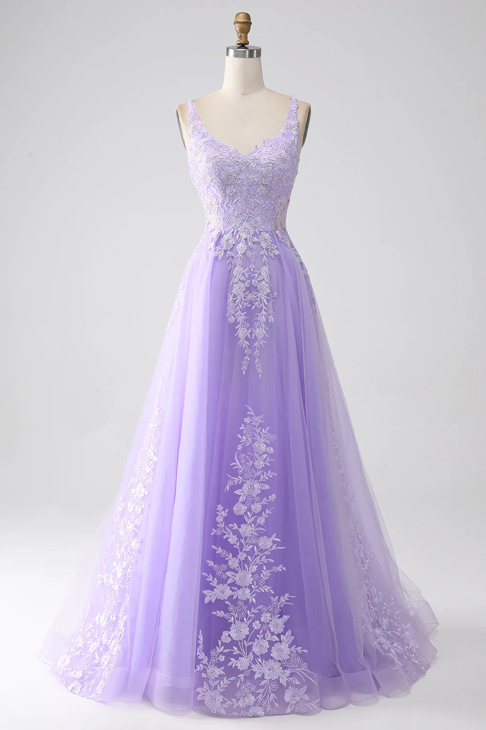 lace prom dressesAmzcw Lilac A-Line Spaghetti Straps Tulle Long Prom Dress with Appliques prom dresses shops