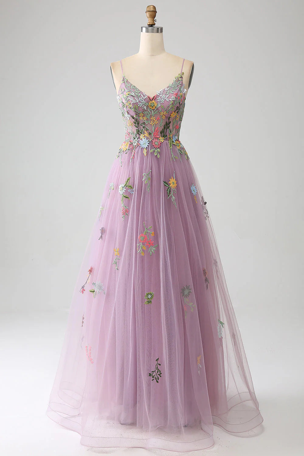 A-line prom dressesAmzcw Mauve A-Line Spaghetti Straps Tulle Long Prom Dress With Embroidery prom dresses shops