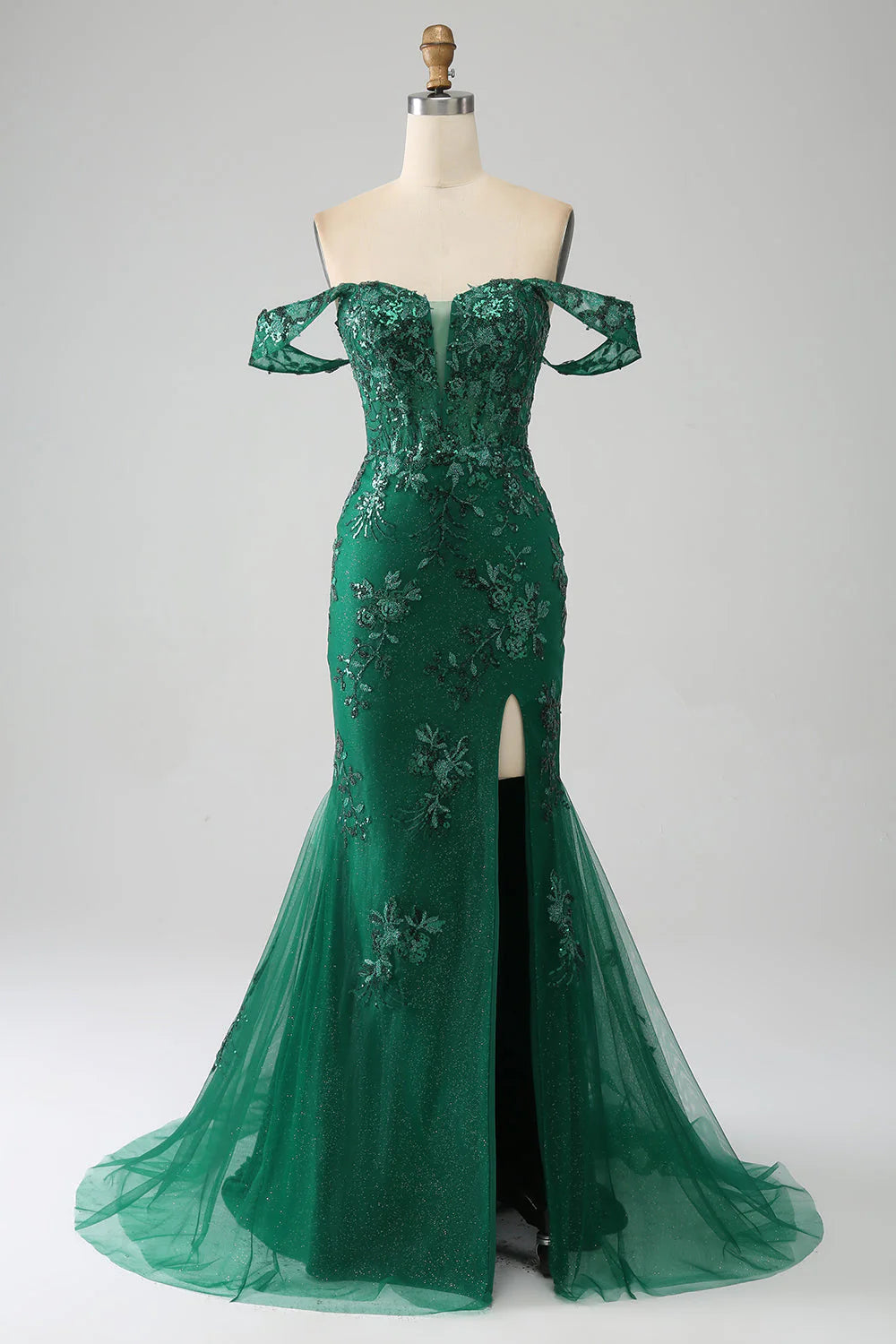 prom dresses for apple shapesAmzcw Mermaid Dark Green Off The Shoulder Applique Prom Dress with Slit prom dresses shops