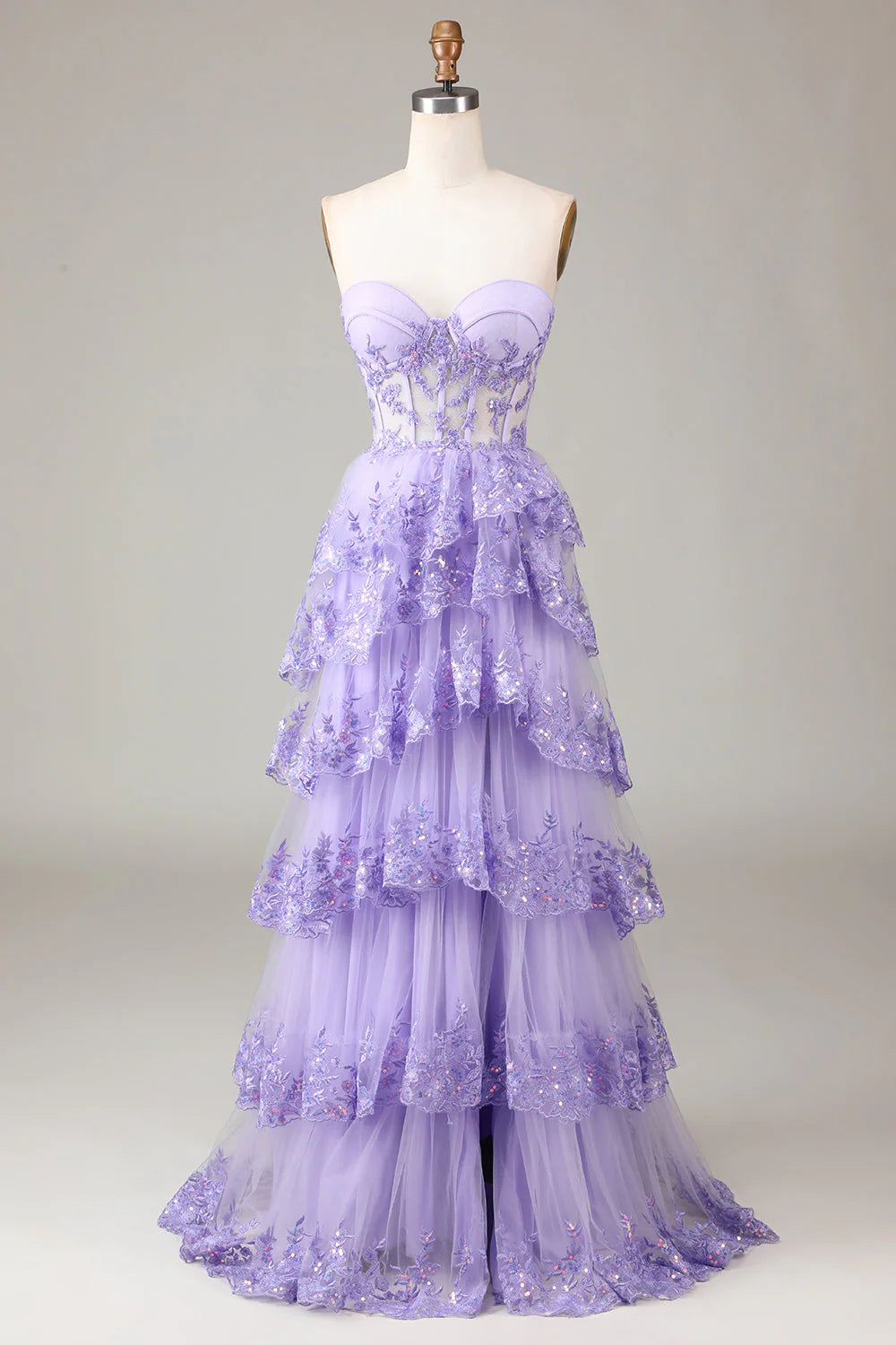 plus-size prom dressesAmzcw Purple Princess A Line Sweetheart Tiered Sequin Tulle Prom Dress With Slit prom dresses shops