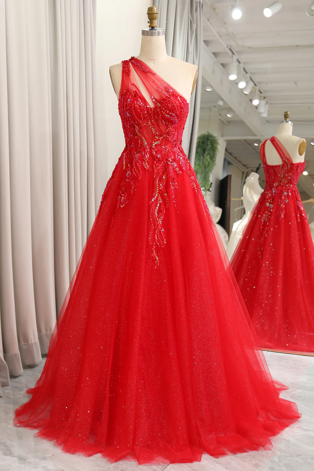 spaghetti strap prom dressesAmzcw Sparkly Red A-Line One Shoulder Long Prom Dress With Sequins prom dresses shops