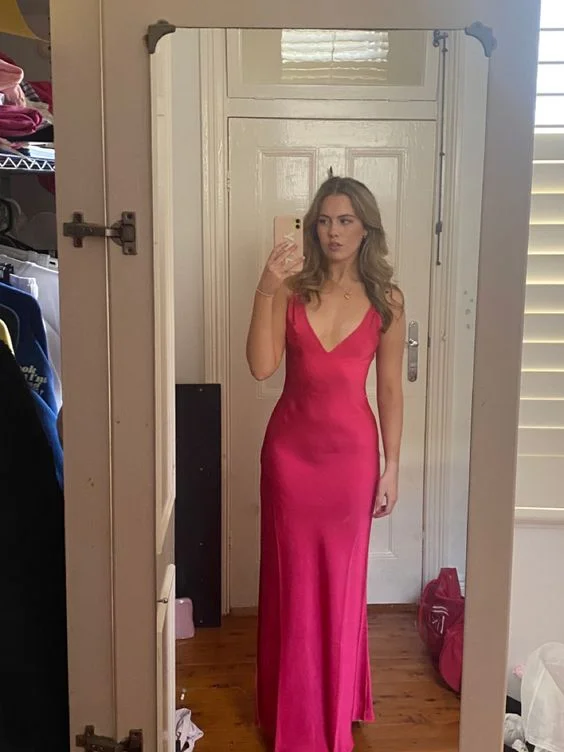 prom dress style guidesDeep V Neck Hot Pink Long Prom Dresses    S5132