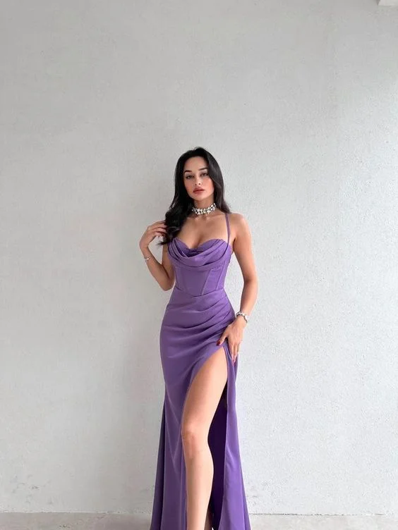 petite prom dressesSexy Long Purple Prom Dress With Slit        S5227