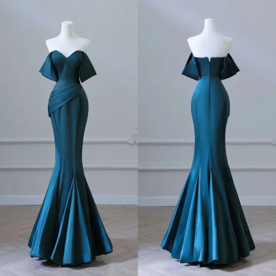 custom prom dressesSimple Off Shoulder Satin Ink Blue Long Prom Dress, Ink Blue Long Formal Dress      S5355